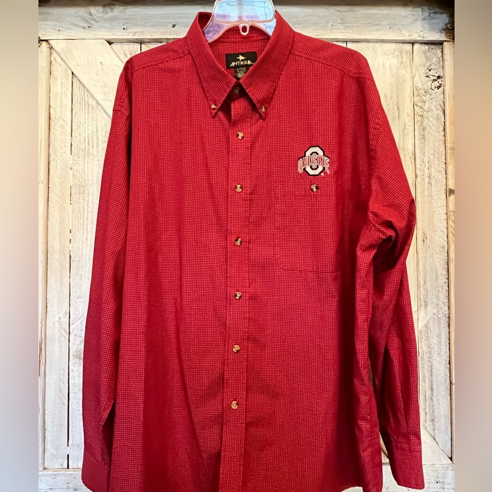 Ohio State Buckeyes Men’s Embroidered Button Down Plaid Long Sleeve Shirt  XL